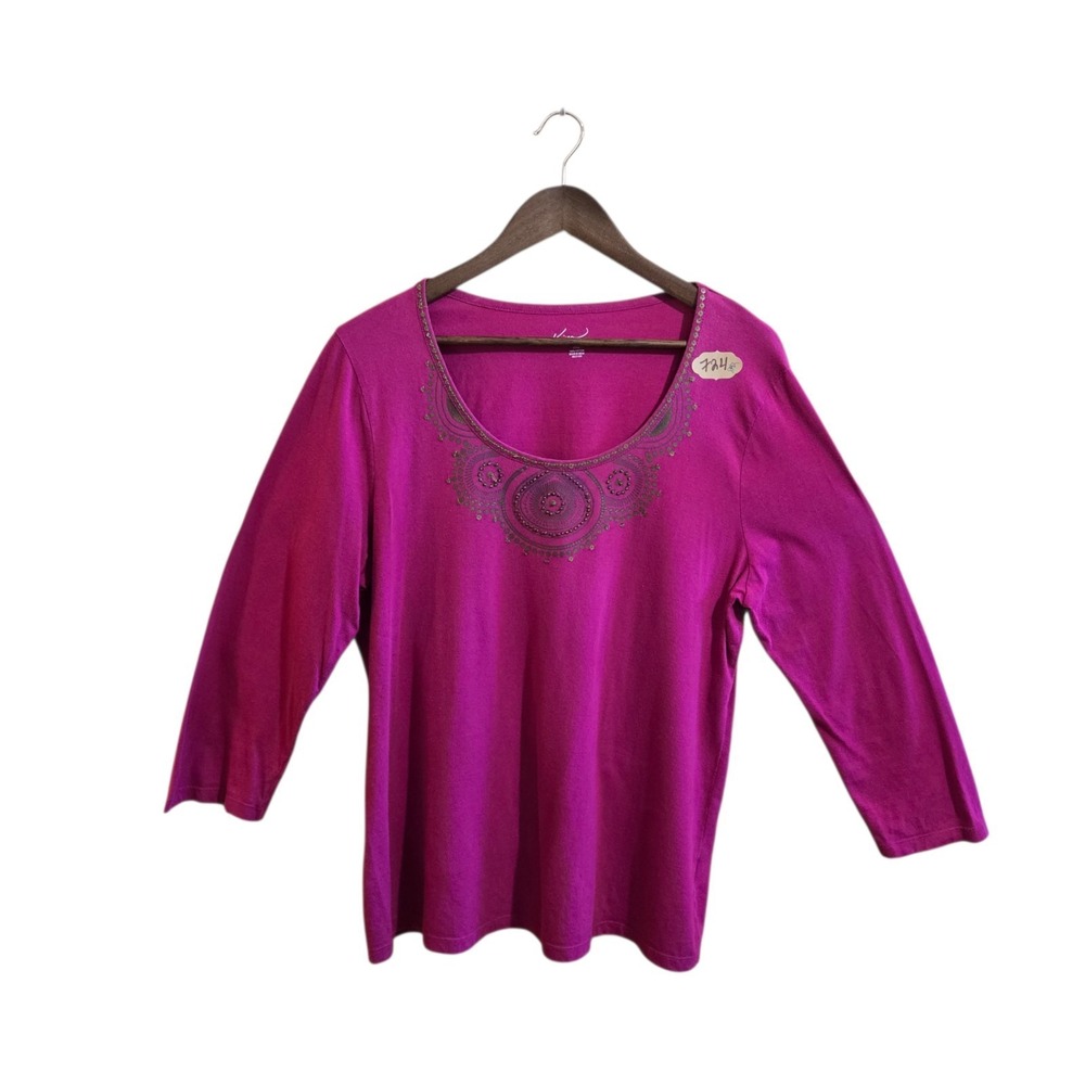 Kim Rogers Women's Long Sleeve T Shirt Size XL Dark Pink 100% Cotton Round Neckโ